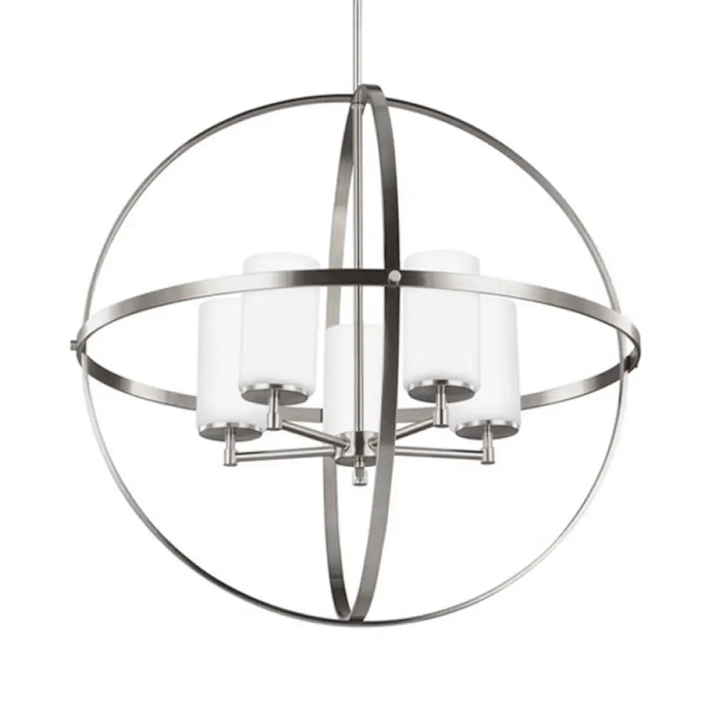 Traditional Silver Cylinder Chandelier With Cage - 3/5/9-Light Metal Dining Room Ceiling Fixture 5 /