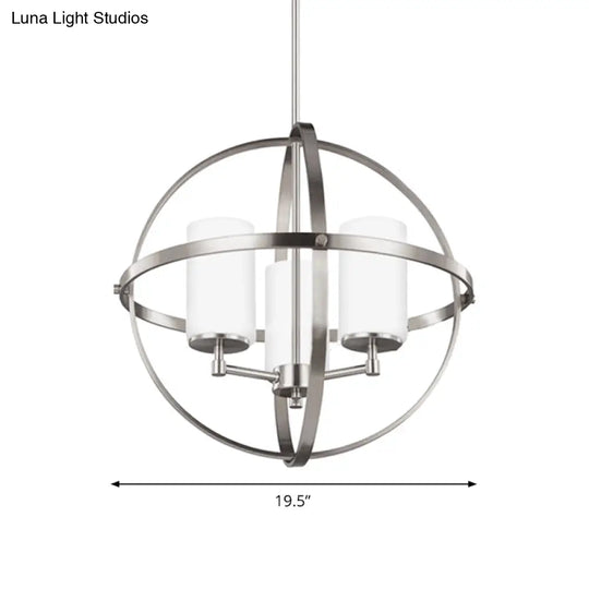 Traditional Silver Cylinder Chandelier With Cage - 3/5/9-Light Metal Dining Room Ceiling Fixture