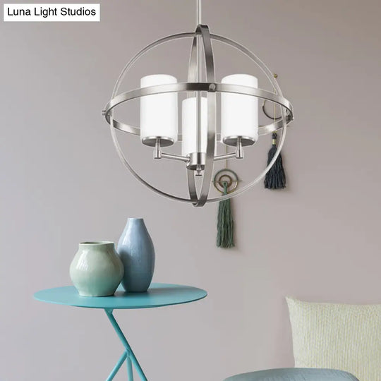 Traditional Silver Cylinder Chandelier With Cage - 3/5/9-Light Metal Dining Room Ceiling Fixture