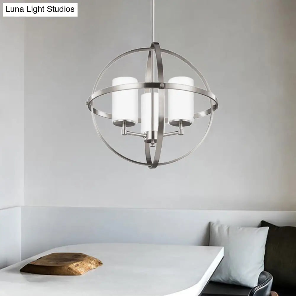 Traditional Silver Cylinder Chandelier With Cage - 3/5/9-Light Metal Dining Room Ceiling Fixture