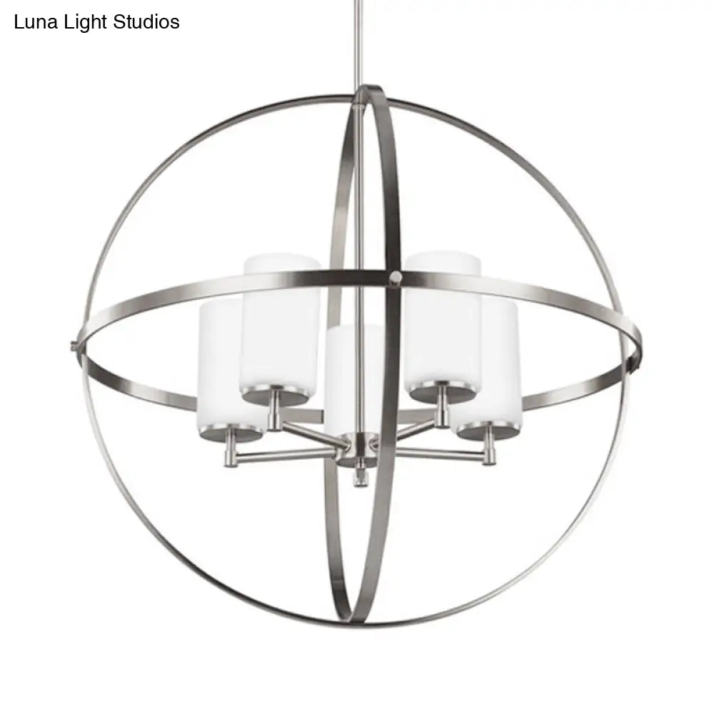 Traditional Silver Cylinder Chandelier With Cage - 3/5/9-Light Metal Dining Room Ceiling Fixture