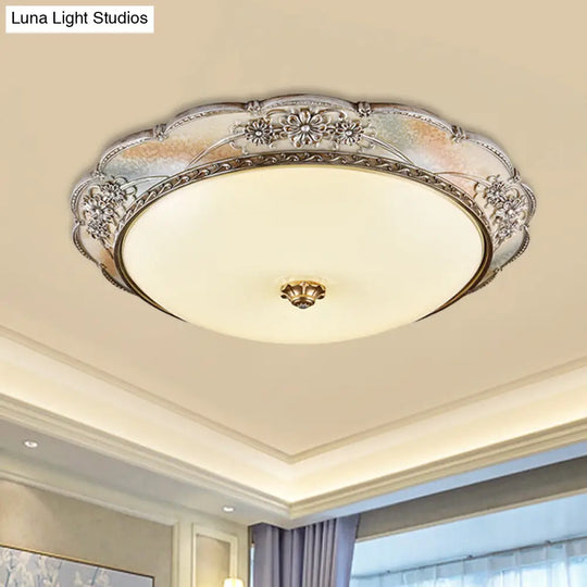 Traditional Silver Scalloped Led Flush Mount Ceiling Light With Frosted White Glass - 14/19.5 Wide /