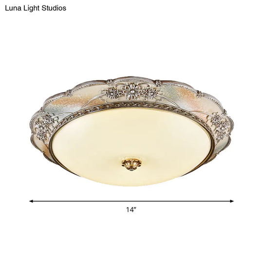 Traditional Silver Scalloped Led Flush Mount Ceiling Light With Frosted White Glass - 14/19.5 Wide