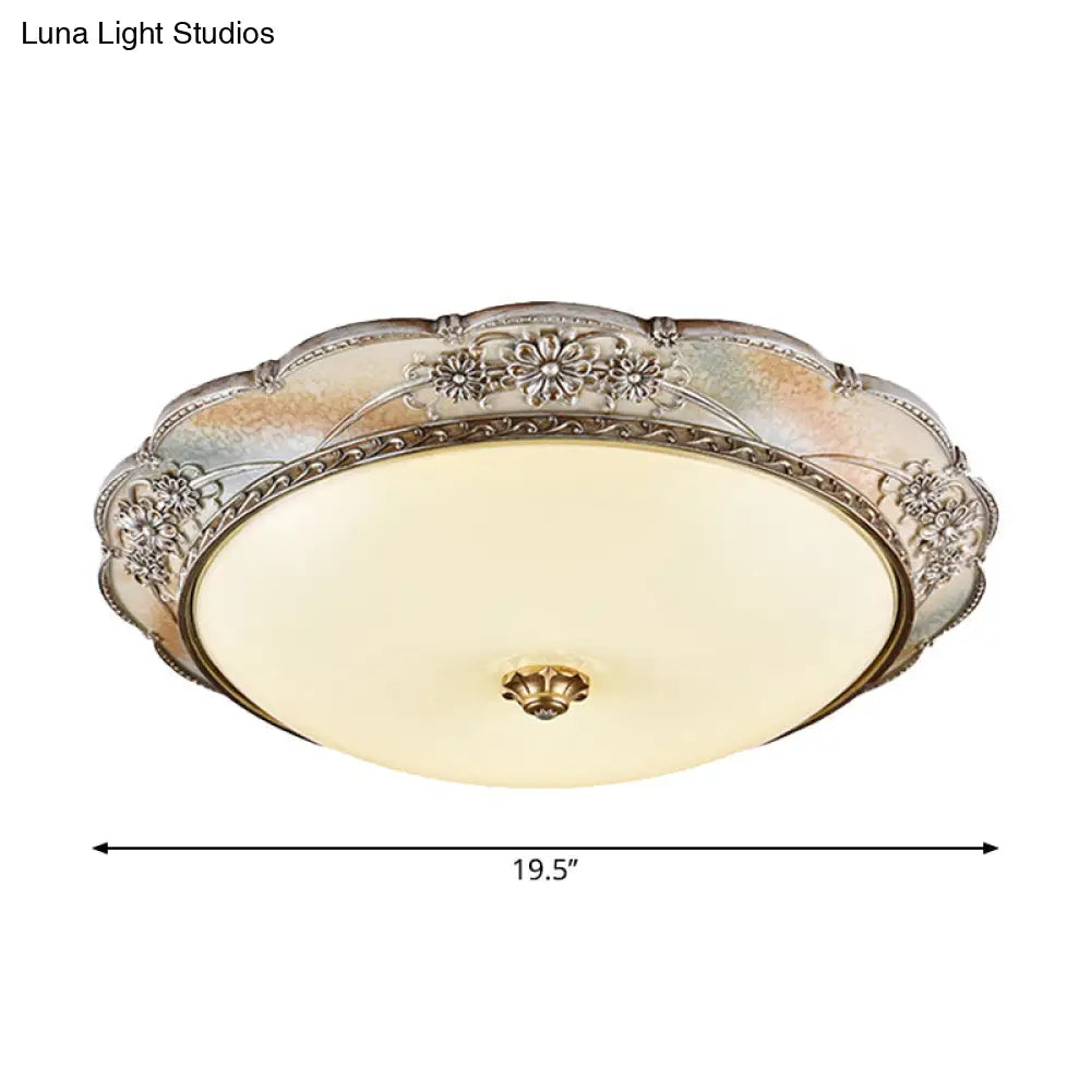 Traditional Silver Scalloped Led Flush Mount Ceiling Light With Frosted White Glass - 14/19.5 Wide
