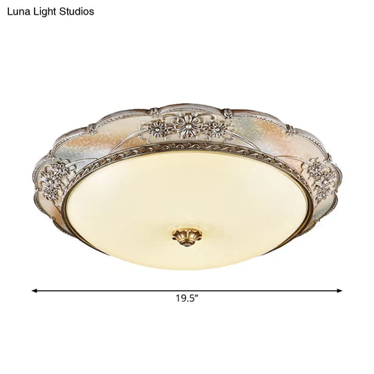 Traditional Silver Scalloped Led Flush Mount Ceiling Light With Frosted White Glass - 14/19.5 Wide