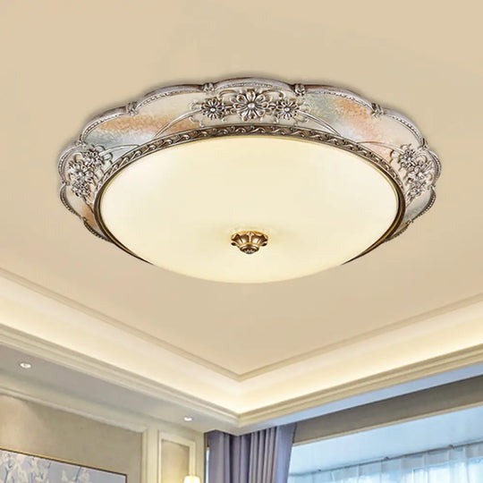 Traditional Silver Scalloped Led Flush Mount Ceiling Light With Frosted White Glass - 14’/19.5’