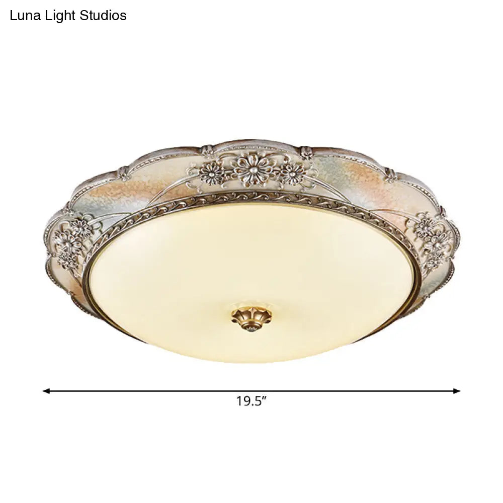 Traditional Silver Scalloped Led Flush Mount Ceiling Light With Frosted White Glass - 14’/19.5’ Wide