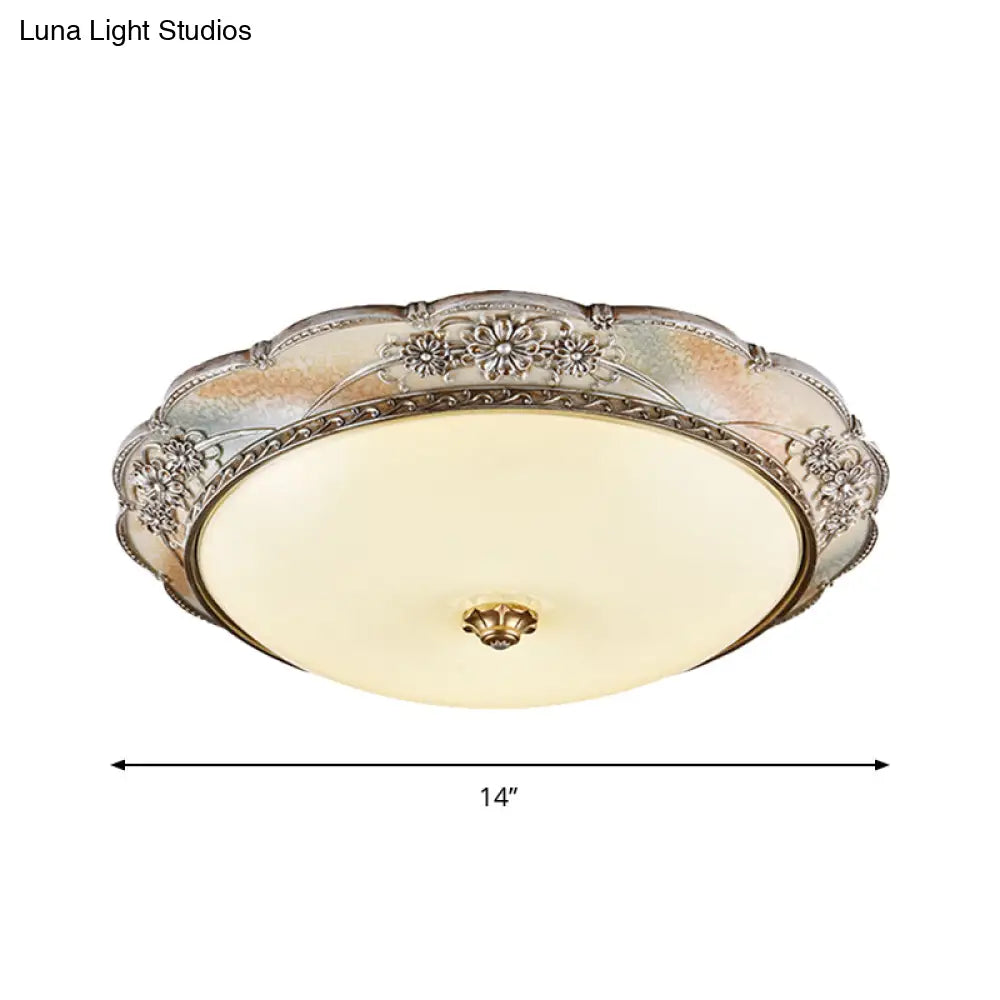 Traditional Silver Scalloped Led Flush Mount Ceiling Light With Frosted White Glass - 14’/19.5’ Wide