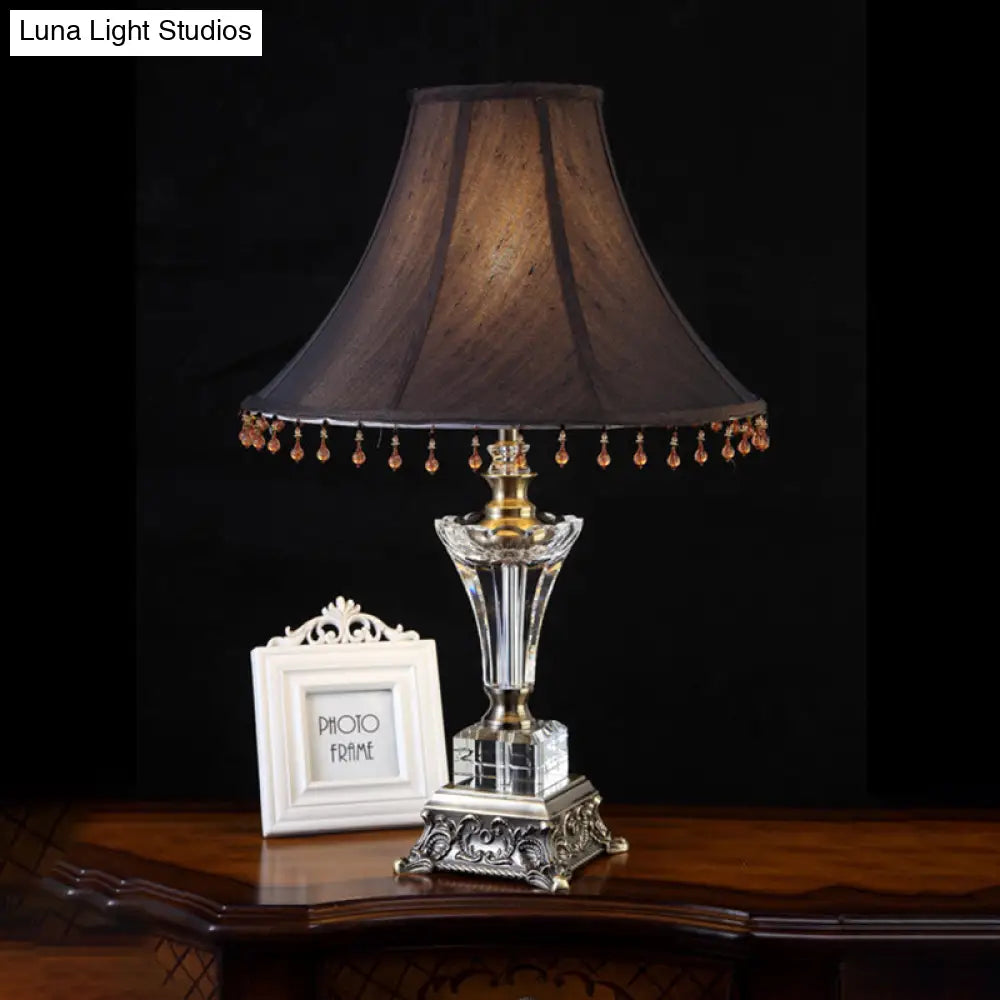 Traditional Single Head Nightstand Lamp - Bell Living Room Night Table Light With Crystal Drop Black