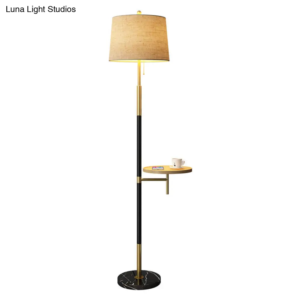 Traditional Single Living Room Floor Lamp With Pull Chain Fabric Empire Shade & Wooden Tray In