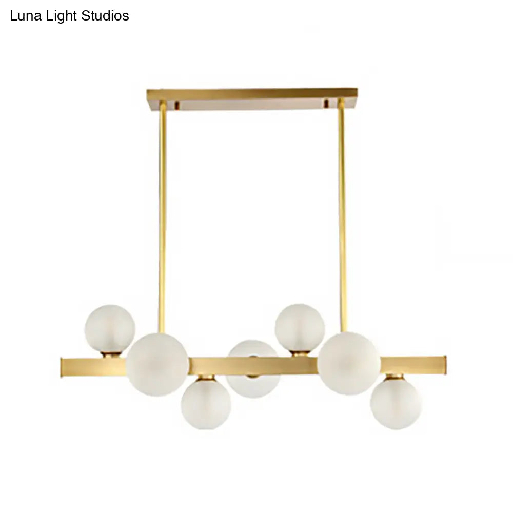 Traditional Spherical Frosted Glass Pendant Light - Gold 7/12 Lights Dining Room Island Lighting