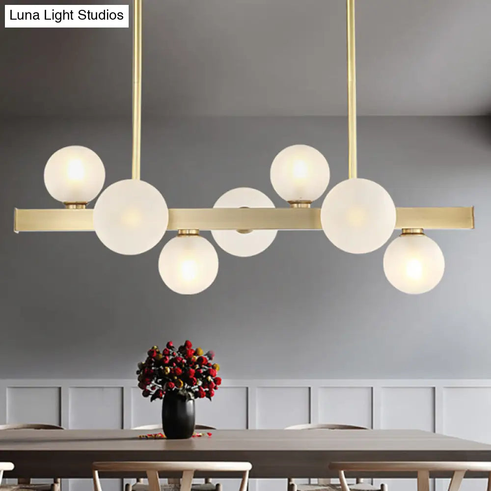 Traditional Spherical Frosted Glass Pendant Light - Gold 7/12 Lights Dining Room Island Lighting