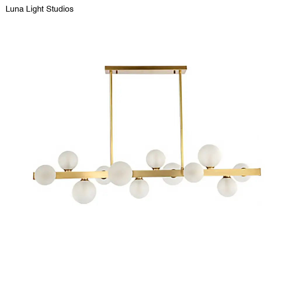 Traditional Spherical Frosted Glass Pendant Light - Gold 7/12 Lights Dining Room Island Lighting