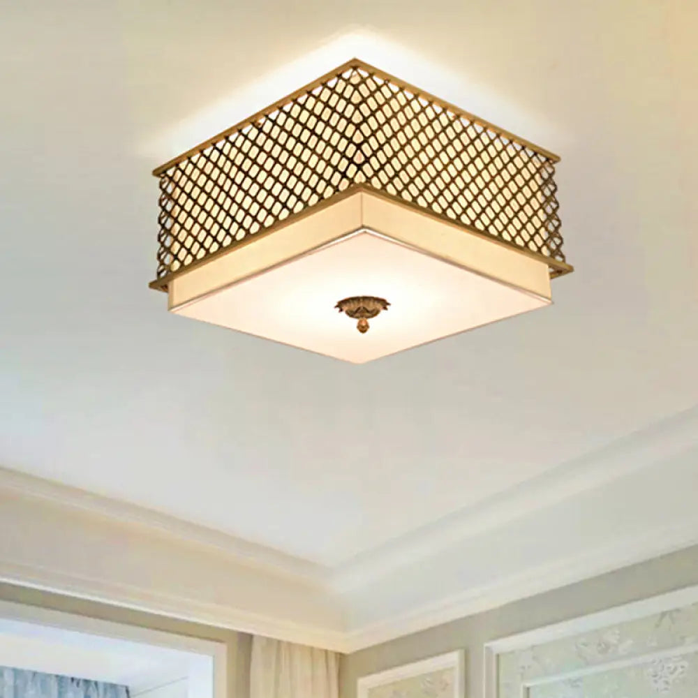 Traditional Square Metal Flushmount Lighting In Brass For Bedroom - 5 Lights 16’/19.5’ Wide / 16’