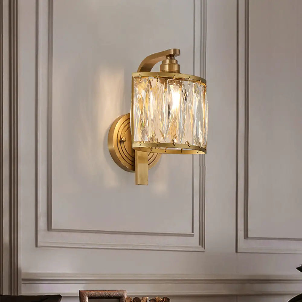 Traditional Square Wall Mount Crystal Sconce In Gold - 1 Light Lamp