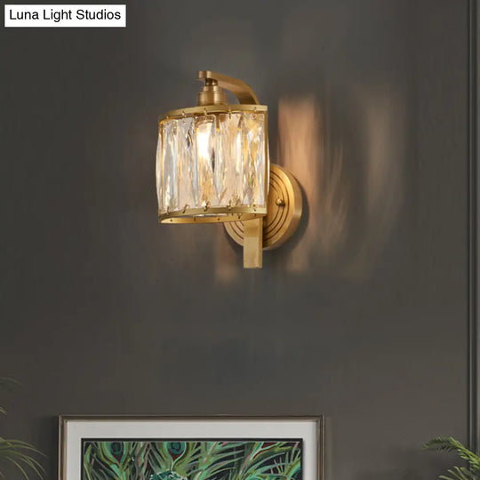 Traditional Square Wall Mount Crystal Sconce In Gold - 1 Light Lamp