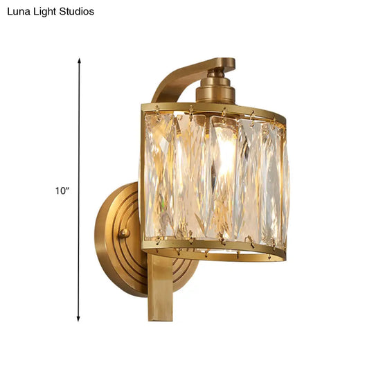 Traditional Square Wall Mount Crystal Sconce In Gold - 1 Light Lamp