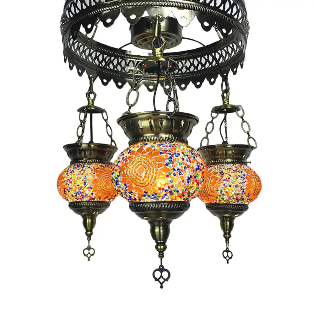 Traditional Stained Art Glass Oval Chandelier - Bedroom Ceiling Lighting (3 Heads) In