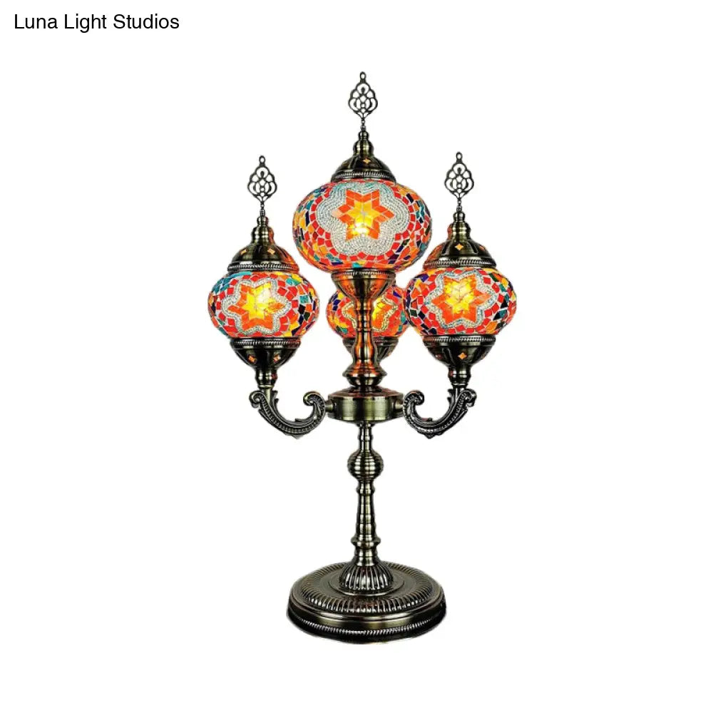 Traditional Stained Glass Candelabra Task Lamp - Bedside Nightstand With 4 Lights In