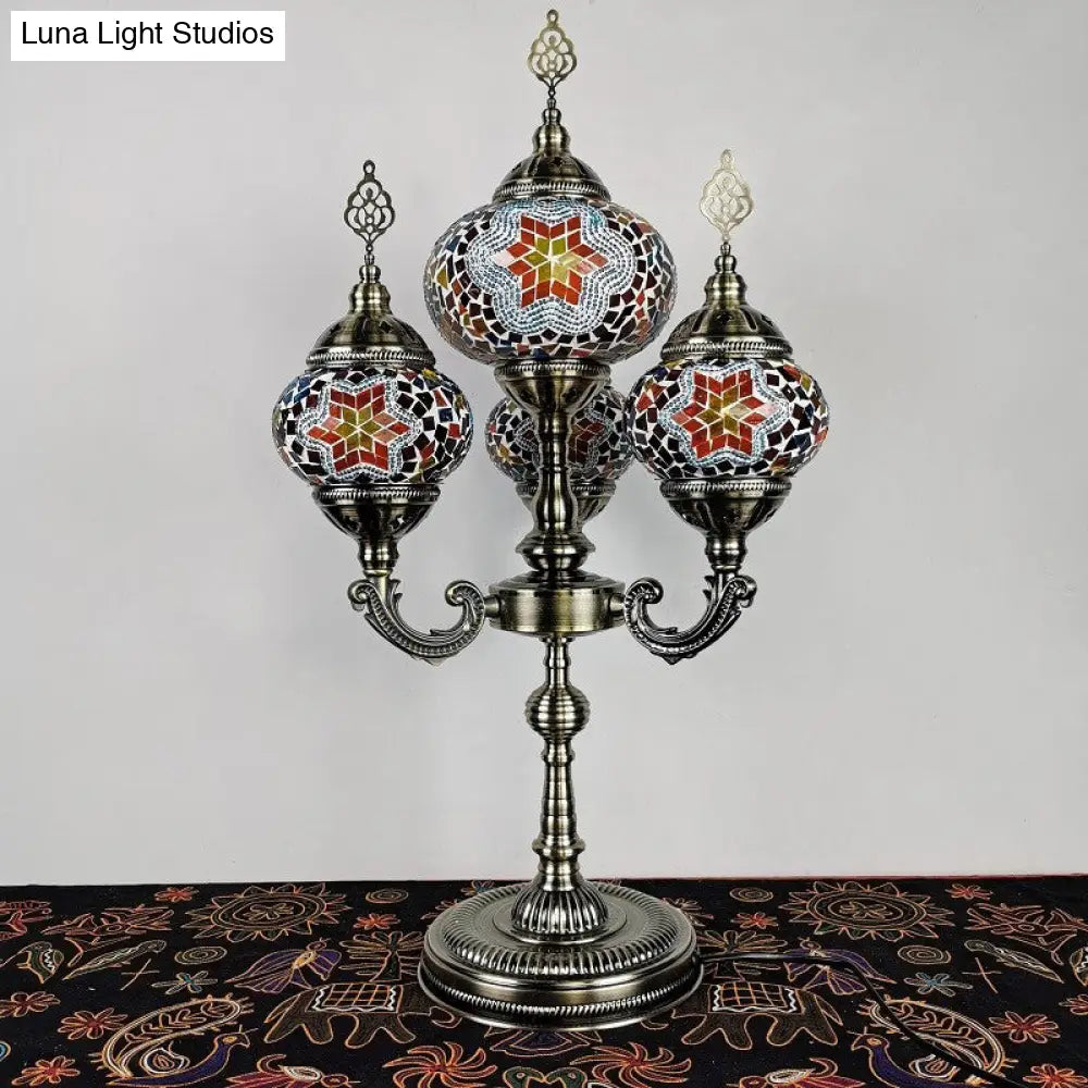 Traditional Stained Glass Candelabra Task Lamp - Bedside Nightstand With 4 Lights In