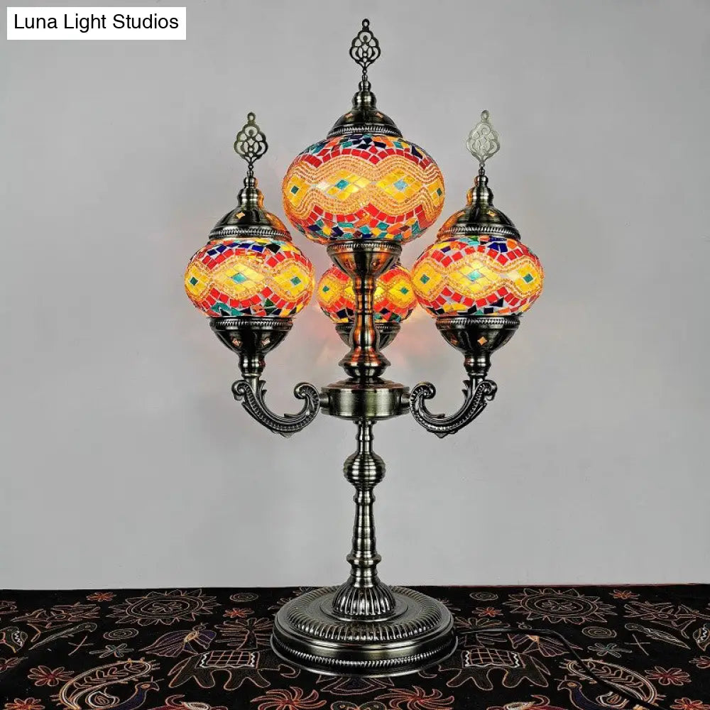 Traditional Stained Glass Candelabra Task Lamp - Bedside Nightstand With 4 Lights In