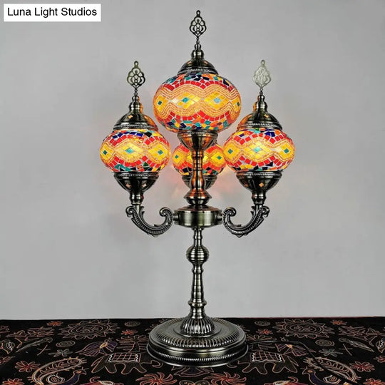 Traditional Stained Glass Candelabra Task Lamp - Bedside Nightstand With 4 Lights In