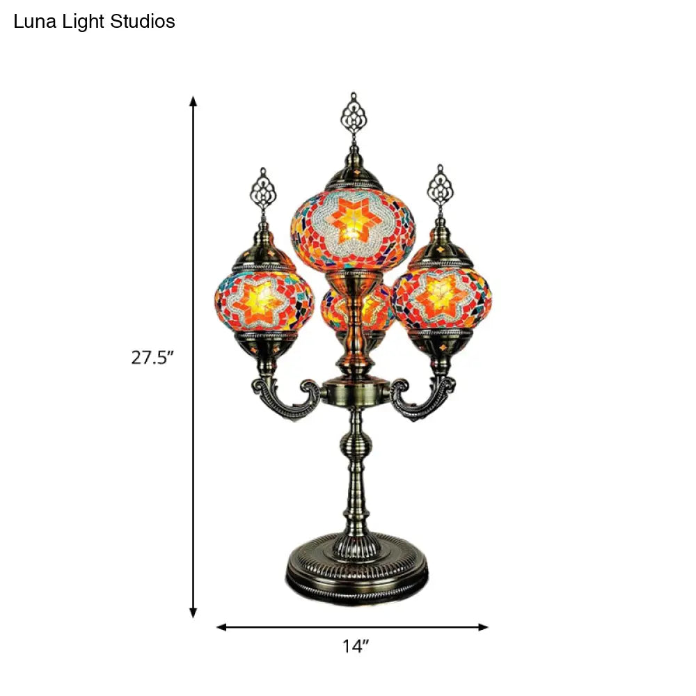 Traditional Stained Glass Candelabra Task Lamp - Bedside Nightstand With 4 Lights In