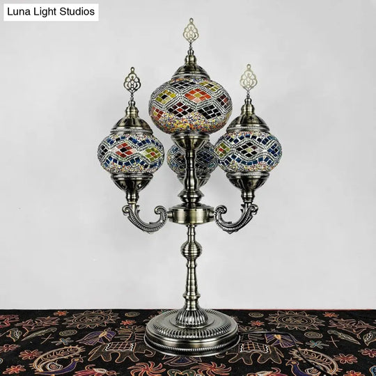 Traditional Stained Glass Candelabra Task Lamp - Bedside Nightstand With 4 Lights In