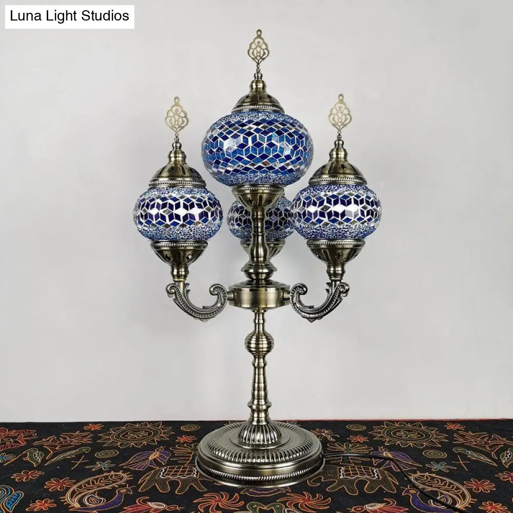 Traditional Stained Glass Candelabra Task Lamp - Bedside Nightstand With 4 Lights In