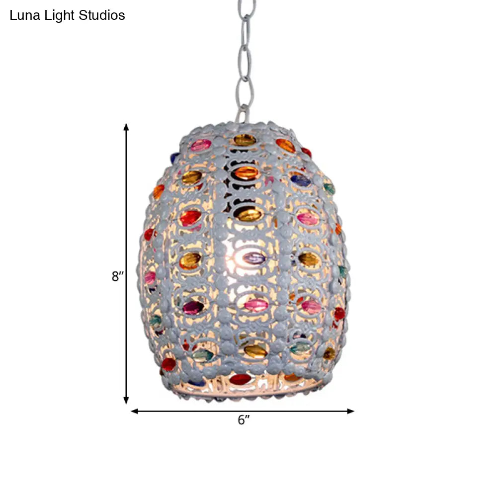 Traditional Stained Glass Cylinder Pendant Light - 5/6 Wide White 1-Light Fixture