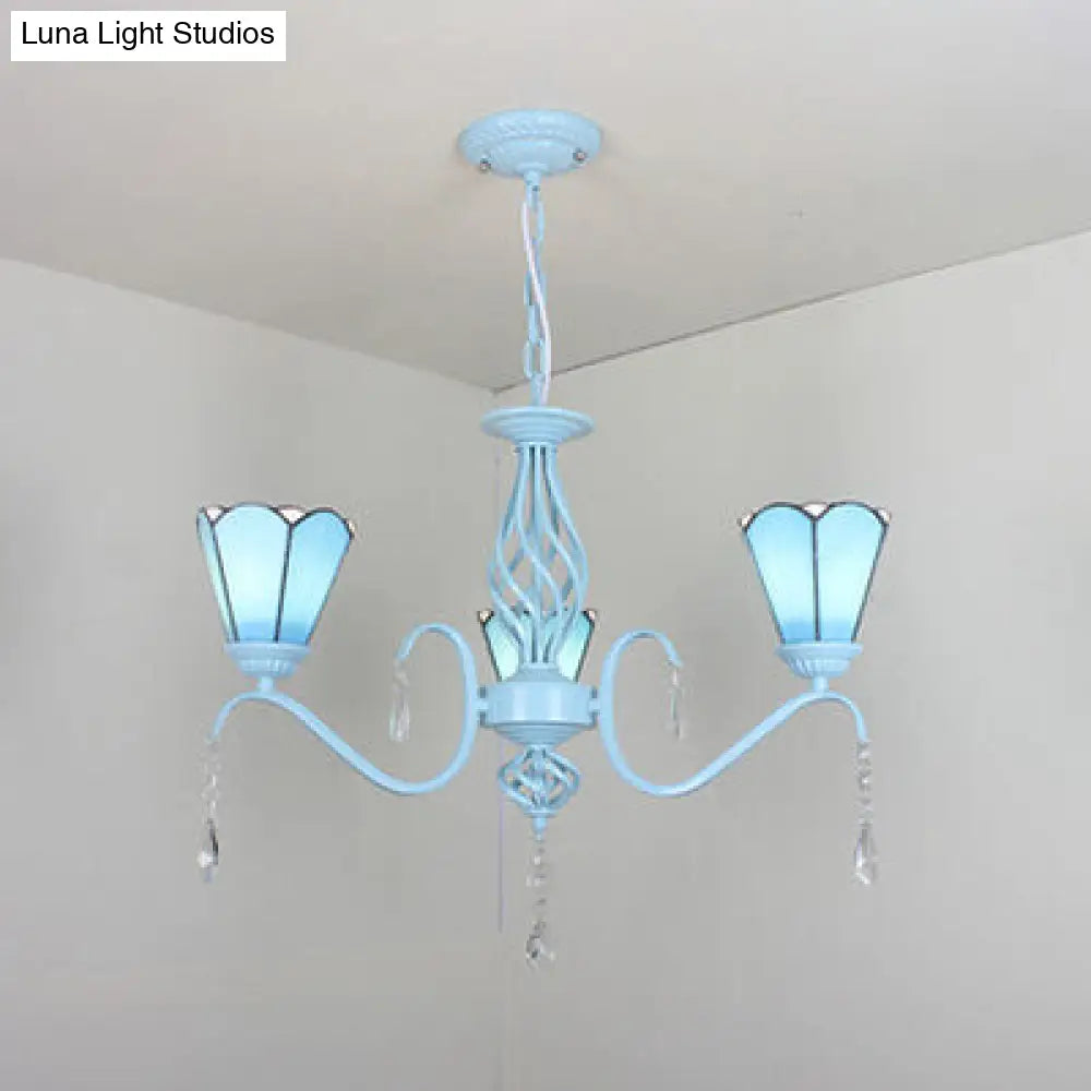 Conical Ceiling Chandelier With Stained Glass Foyer Pendant Light: Elegant 3-Light Design In