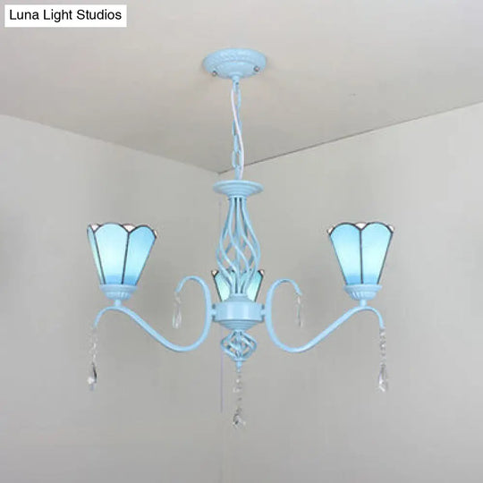 Conical Ceiling Chandelier With Stained Glass Foyer Pendant Light: Elegant 3-Light Design In