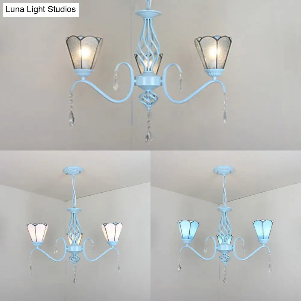 Conical Ceiling Chandelier With Stained Glass Foyer Pendant Light: Elegant 3-Light Design In