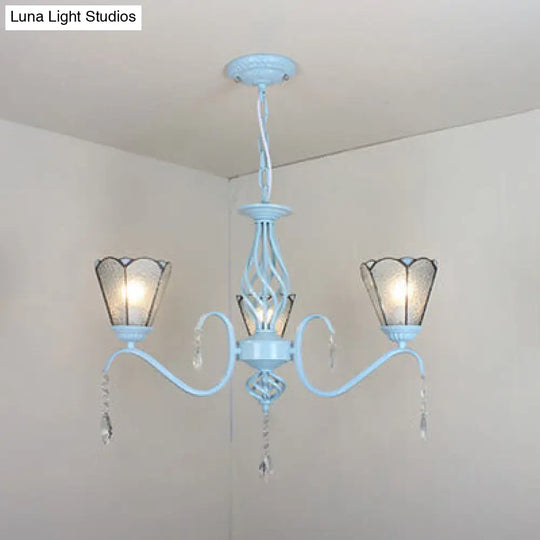 Conical Ceiling Chandelier With Stained Glass Foyer Pendant Light: Elegant 3-Light Design In