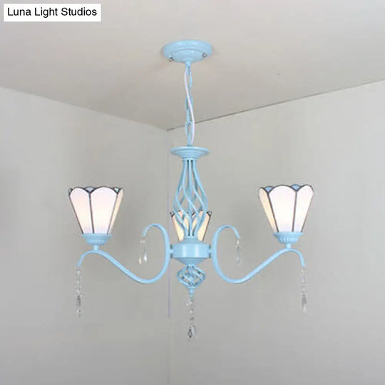 Conical Ceiling Chandelier With Stained Glass Foyer Pendant Light: Elegant 3-Light Design In