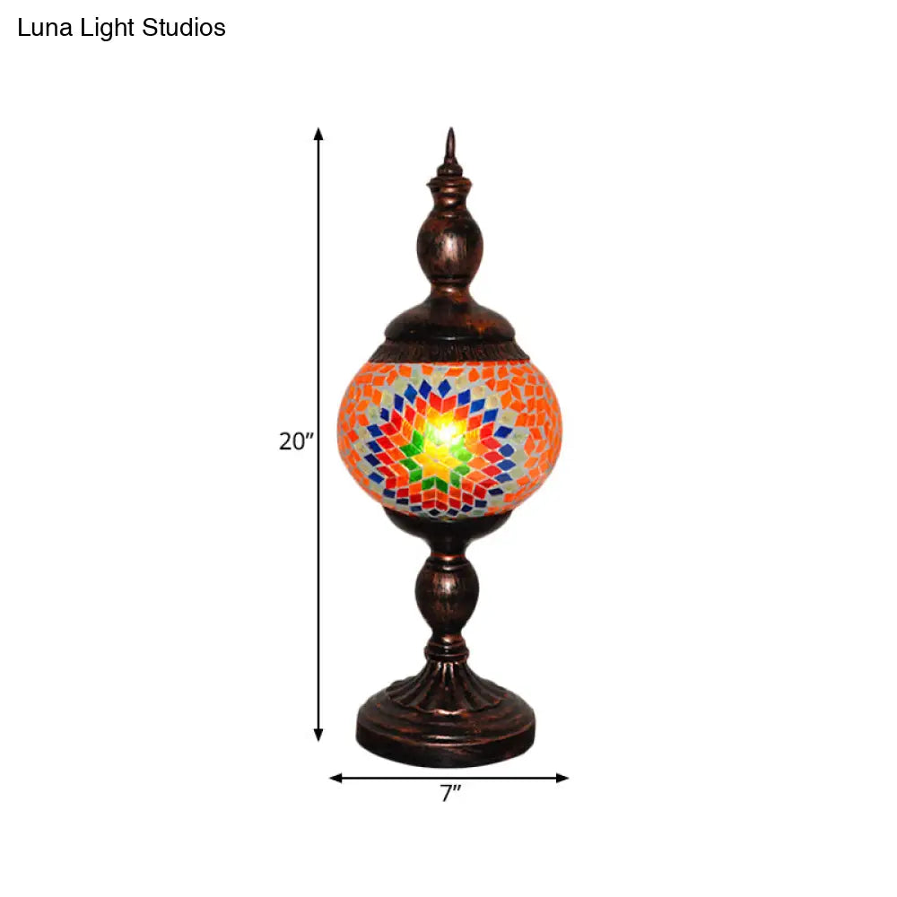 Traditional Stained Glass Orange Table Lamp Tower - 1 Head Nightstand Light For Study Room