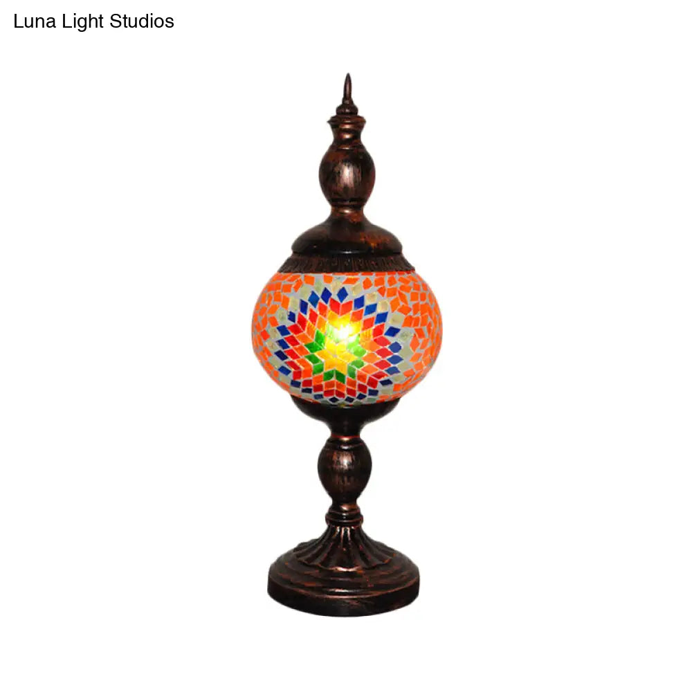 Traditional Stained Glass Orange Table Lamp Tower - 1 Head Nightstand Light For Study Room