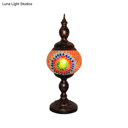 Traditional Stained Glass Orange Table Lamp Tower - 1 Head Nightstand Light For Study Room