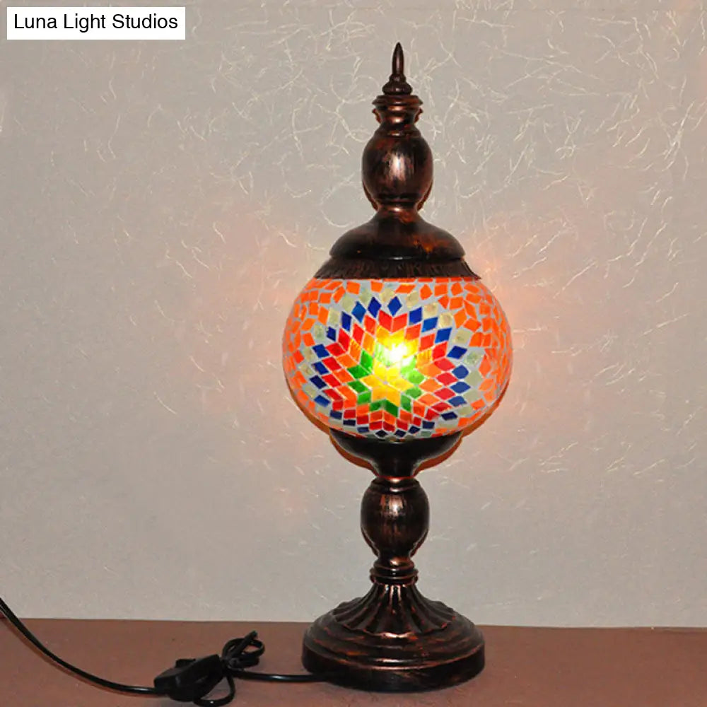 Traditional Stained Glass Orange Table Lamp Tower - 1 Head Nightstand Light For Study Room