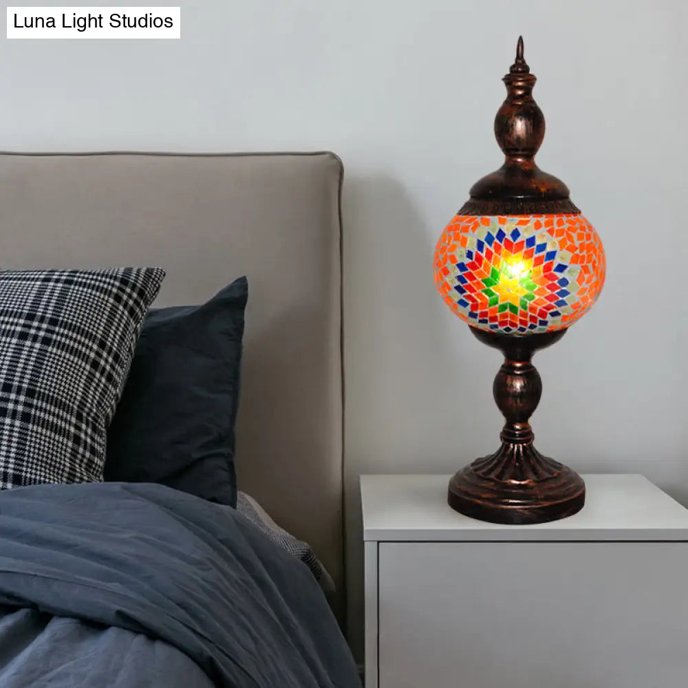 Traditional Stained Glass Orange Table Lamp Tower - 1 Head Nightstand Light For Study Room