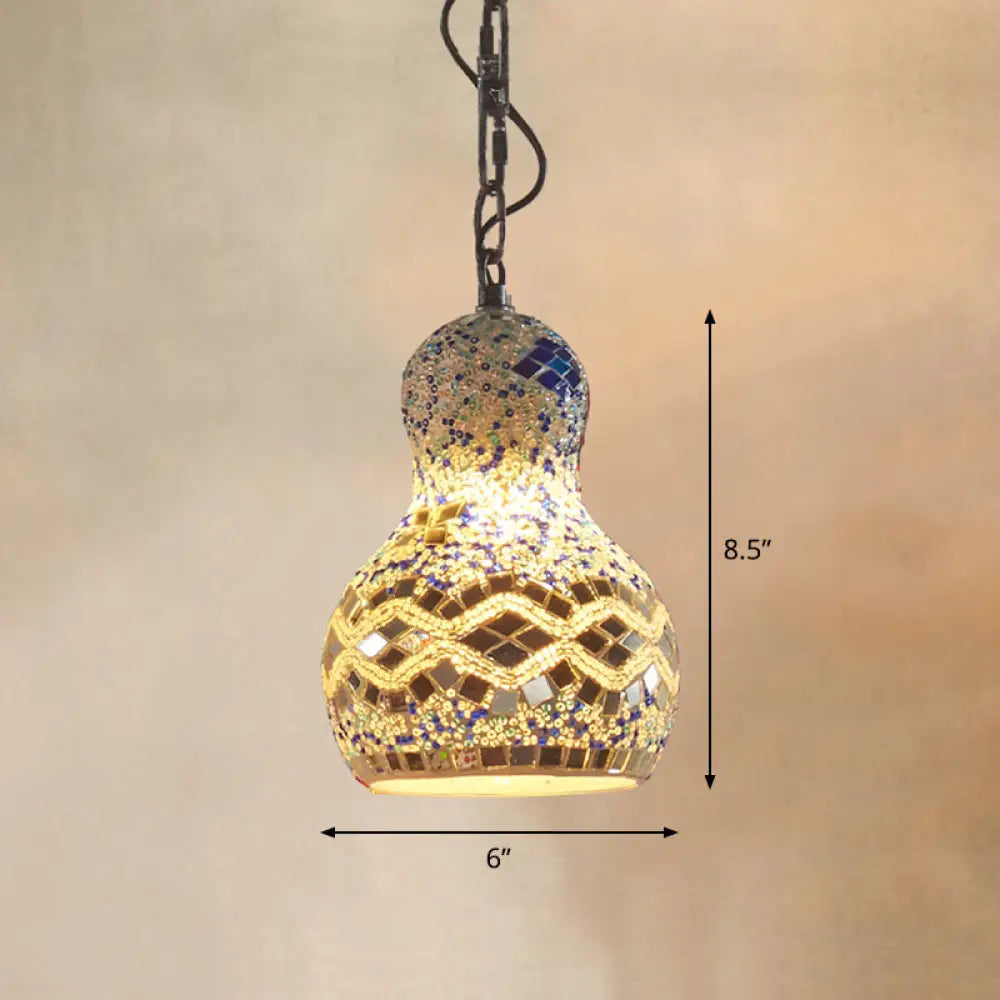 Traditional Stained Glass Pendant Ceiling Light - 1-Light Pear Suspension Lighting For Restaurants