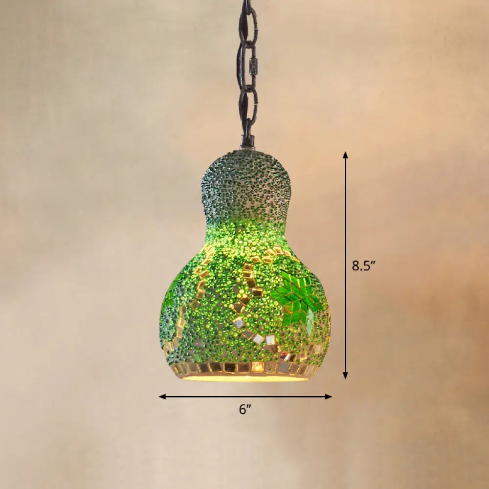 Traditional Stained Glass Pendant Ceiling Light - 1-Light Pear Suspension Lighting For Restaurants