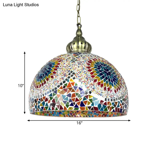 Traditional Stained Glass Pendant Light - Dome Style Blue/Green Tones