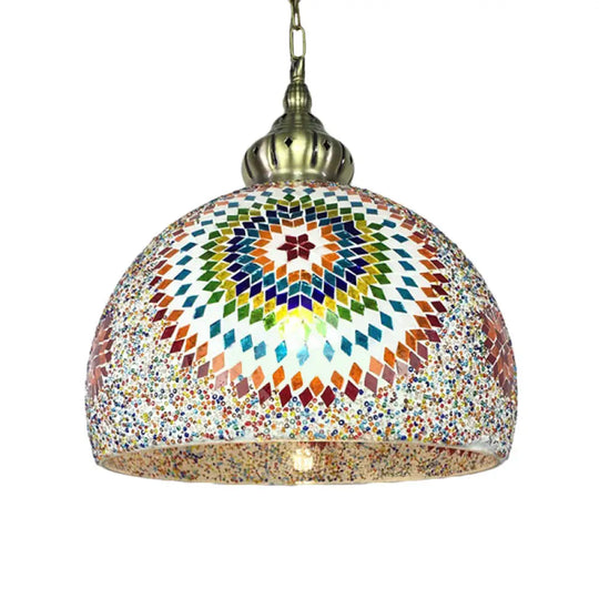 Traditional Stained Glass Pendant Light - Dome Style Blue/Green Tones Green