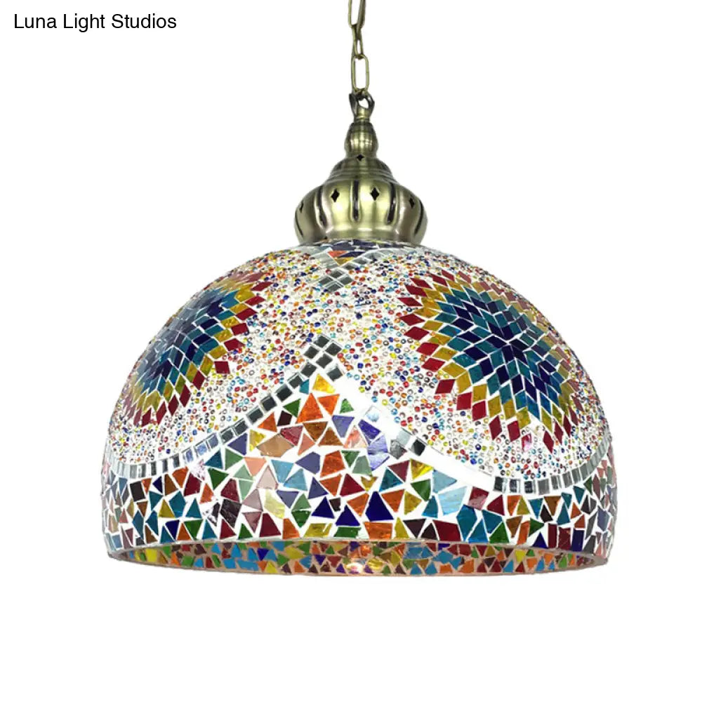 Traditional Stained Glass Pendant Light - Dome Style Blue/Green Tones