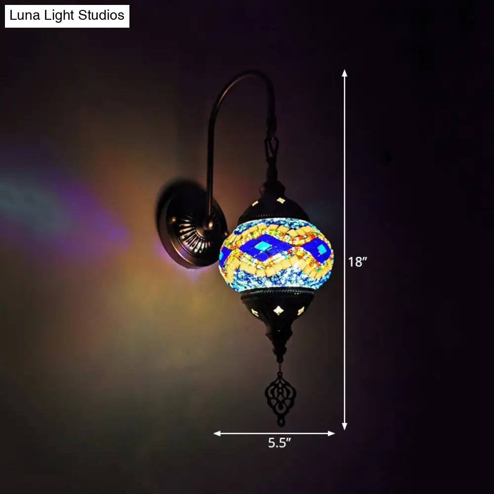 Traditional Stained Glass Wall Sconce Light - Orb Restaurant Yellow/Gold/Lake Blue