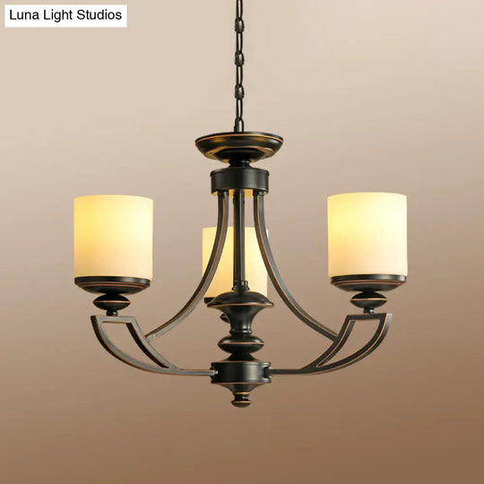 Traditional Starburst Pendant Chandelier - Black Metal Ceiling Lamp With Frosted Glass Shade