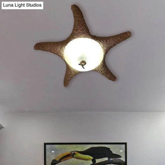 Traditional Starfish Flush Mount Lighting With Frosted Glass And Beige Ceiling Fixture (3 Bulbs)