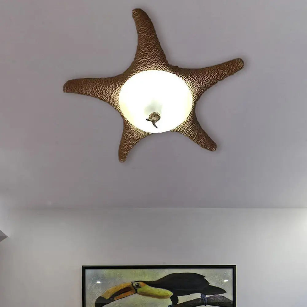 Traditional Starfish Flush Mount Lighting With Frosted Glass And Beige Ceiling Fixture (3 Bulbs)