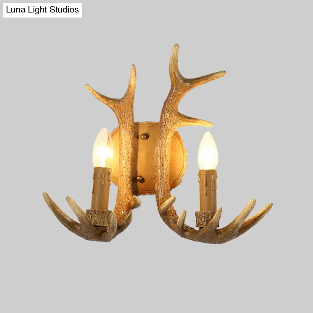 Traditional Style 2-Light Wood Wall Sconce: Resin Candle Indoor Lamp